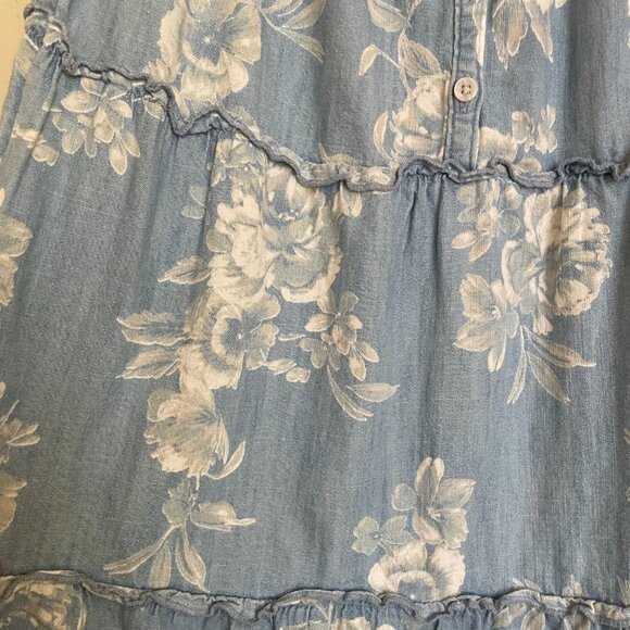 Old Navy | Blue Floral Flutter-Sleeve Floral Tiered Smocked Midi Swing Dress XS - Picture 5 of 8